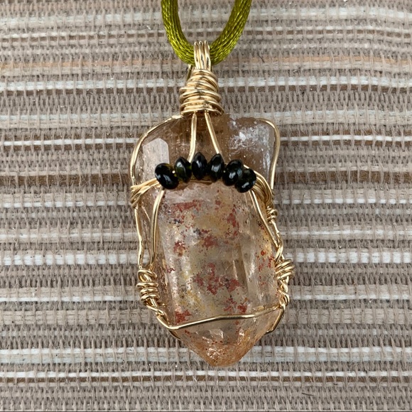 Topaz, Tourmaline & Hematite on Quartz Pendant - Picture 15 of 16